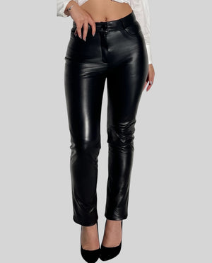 Hilda Leather Aster black genuine lambskin leather pants in a classic 5-pocket jean style with a slim fit.