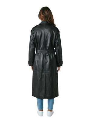 Hilda Leather Roxanne trench coat — back view, oversized tailored cut