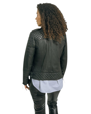 Women's Quilted Black Genuine Leather Biker Jacket Venice.