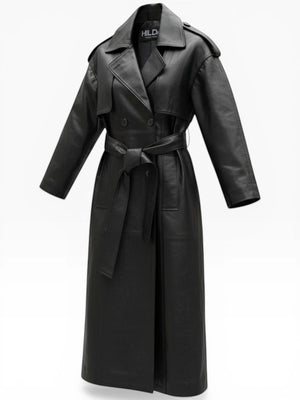 Oversize Long Length Black Leather Coat for Women Roxanne.
