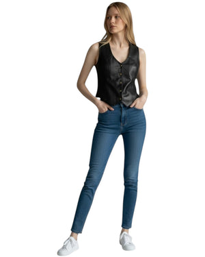 Classic Genuine Leather Vest Black for Women Mayda.