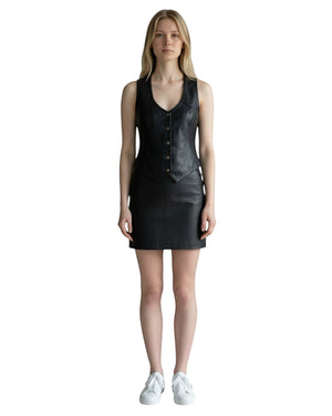 Classic Genuine Leather Vest Black for Women Mayda.