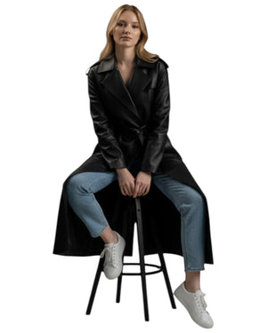 Oversize Long Length Black Leather Coat for Women Roxanne.