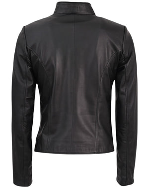 Black Genuine Leather Women's Jacket Magnet Collar Detailed Love.