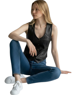 Classic Genuine Leather Vest Black for Women Mayda.