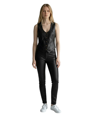 Classic Genuine Leather Vest Black for Women Mayda.