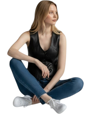 Classic Genuine Leather Vest Black for Women Mayda.