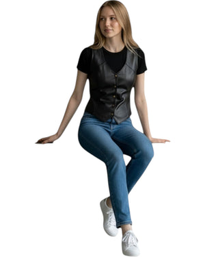 Classic Genuine Leather Vest Black for Women Mayda.