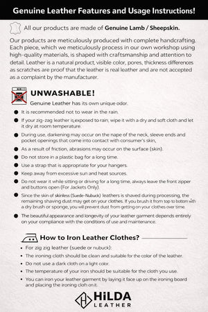 Hilda Leather Roxanne trench coat — model wearing oversized black leather coat care instructions