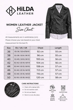 Hilda Leather Venice jacket — size chart for EU 36–44