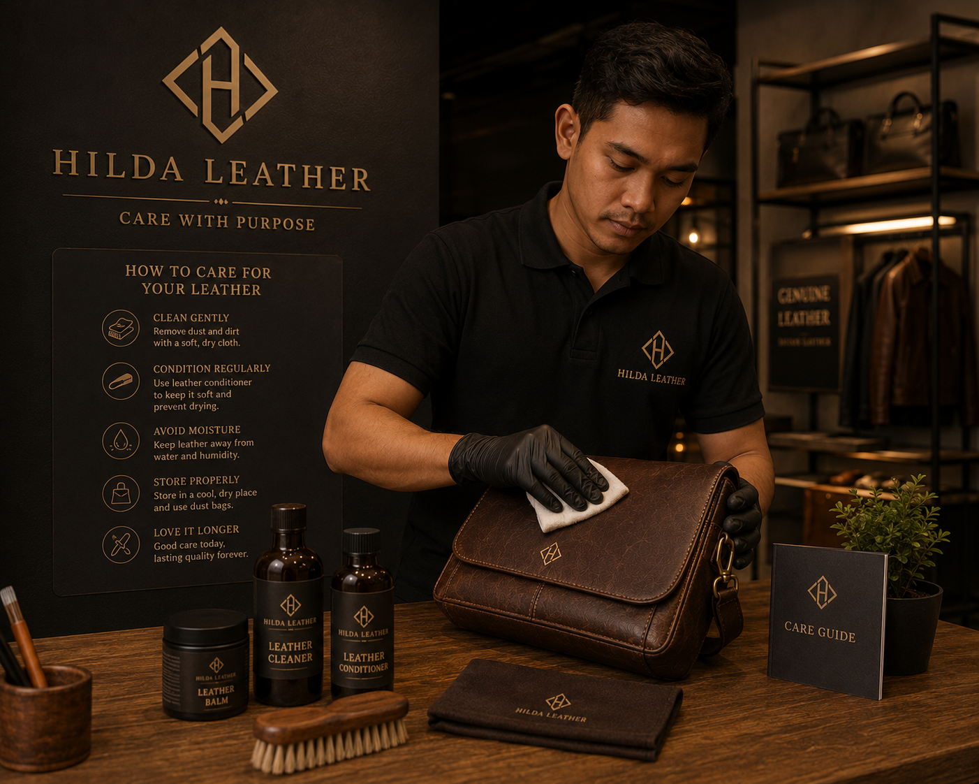 How to care for a genuine leather jacket – cleaning, conditioning and storage tips by Hilda Leather