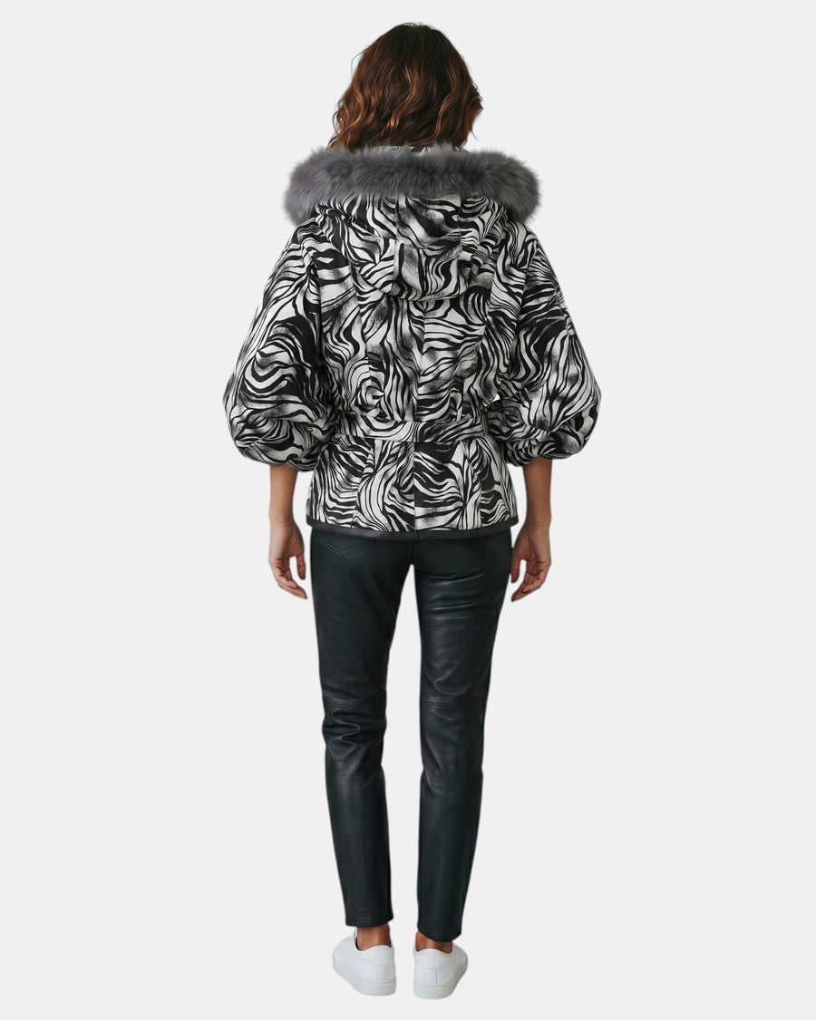 Symrna Women's Black Genuine Leather Jacket – Reversible Side Virtual Model View – Hilda Leather Antalya Turkey