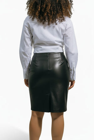 Premium Quality Genuine Leather Black Skirt Above Knee Midi Length Ann.