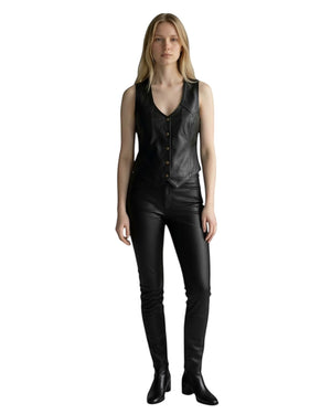 Classic Genuine Leather Vest Black for Women Mayda.