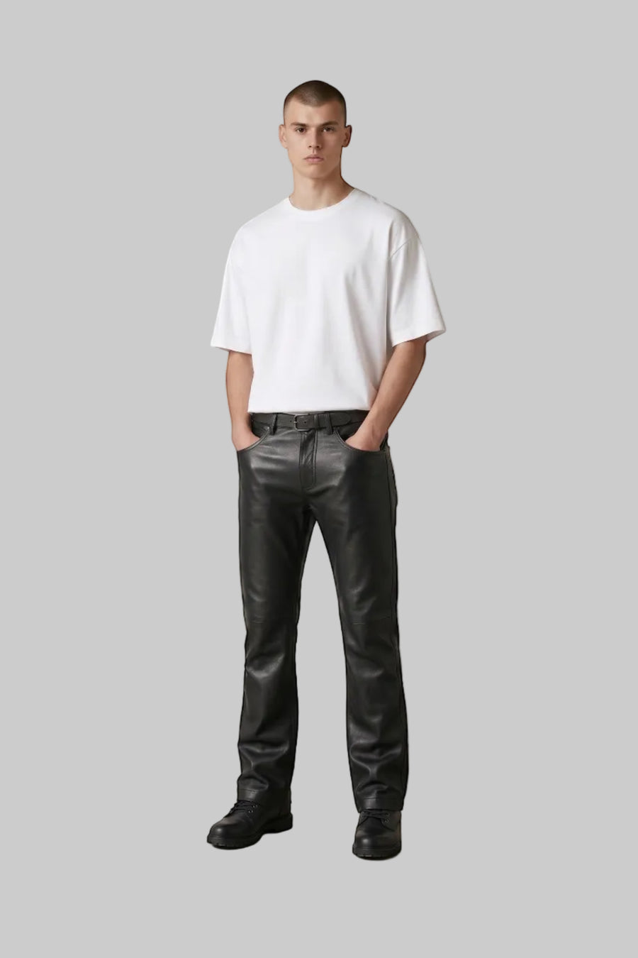 Hilda Leather men's black genuine lambskin straight leg pants with a classic jean style and comfortable lining. Antalya Turkey