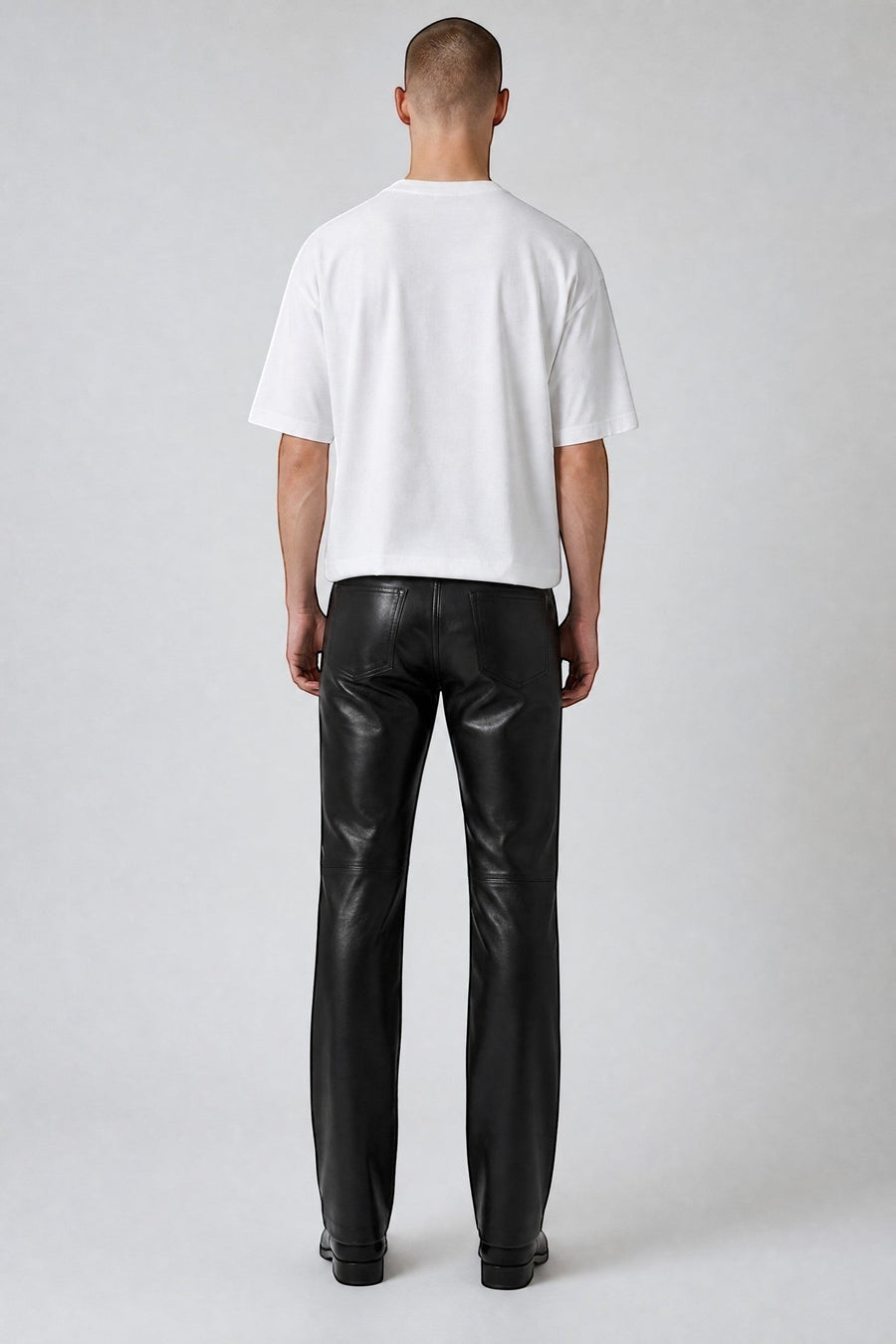 Hilda Leather men's black genuine lambskin straight leg pants with a classic jean style.