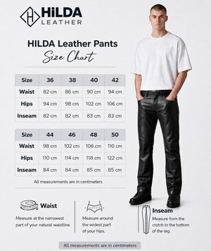 Hilda Leather Men's Black Genuine Lambskin Straight Leg Pants, soft and durable, ideal for everyday or special occasions. Model Xerxes.