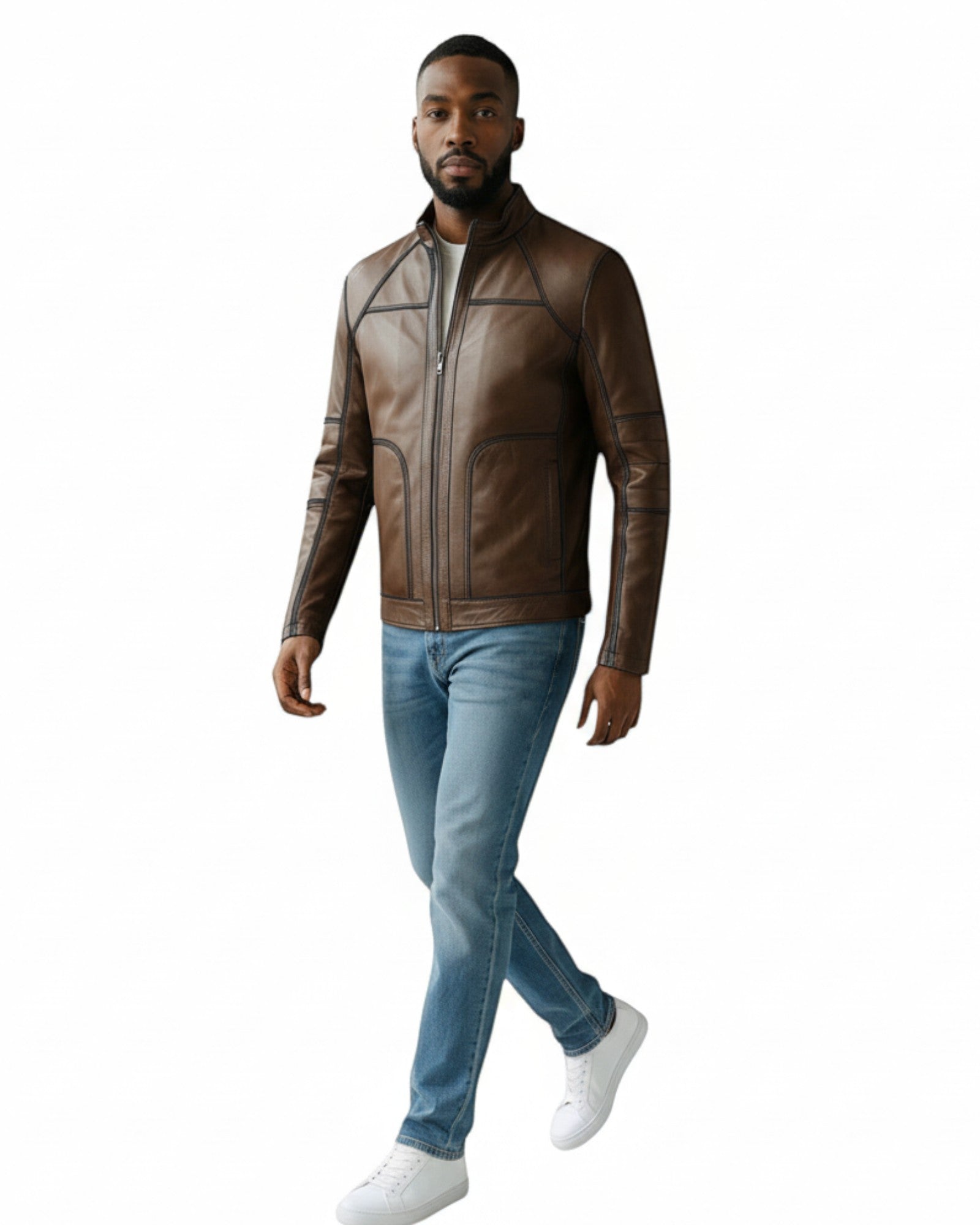 Men's Genuine LeatherJacket Brown Color Sport Model Thor.