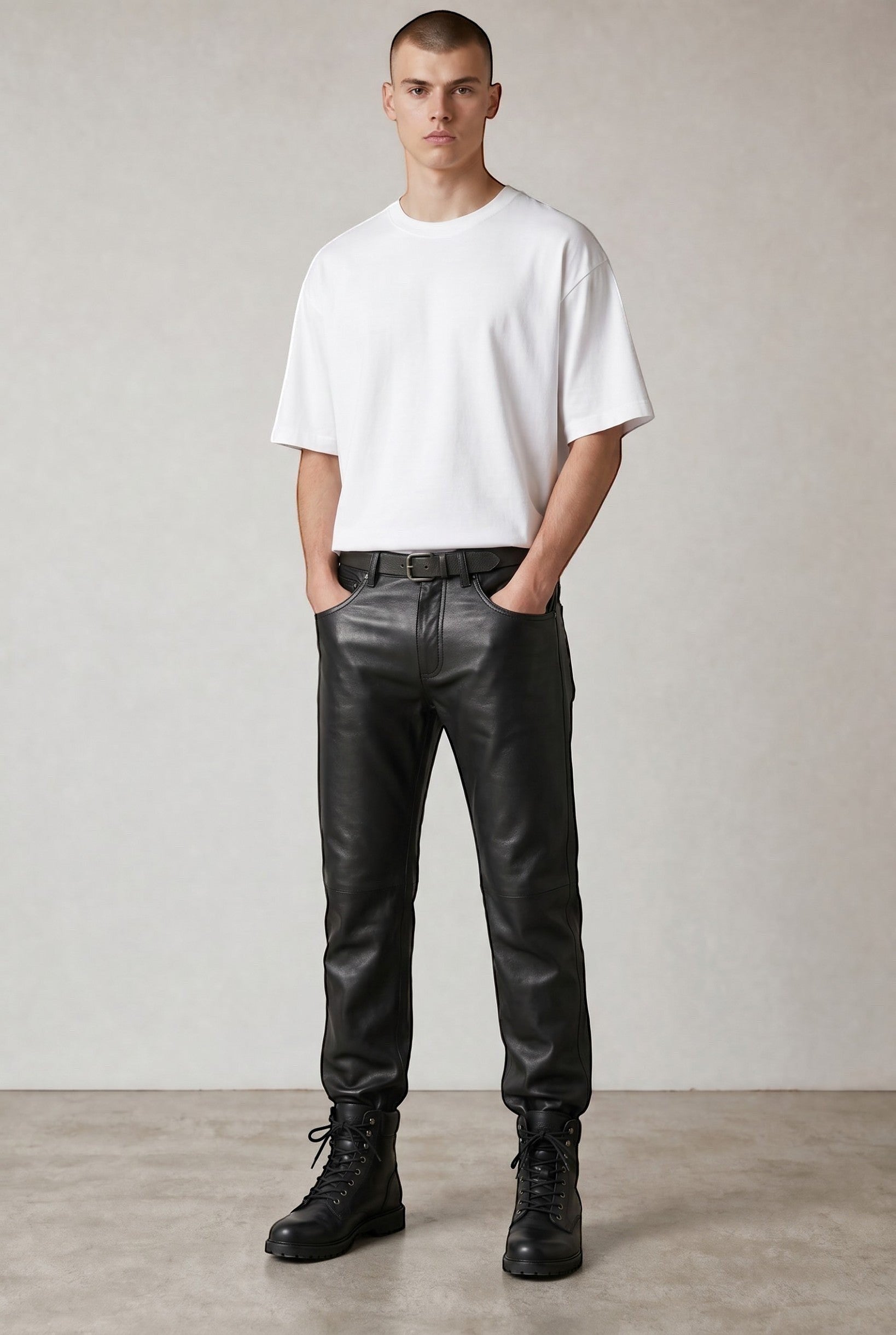 Men's Black Genuine Lambskin Leather Pants, Straight Leg – Hilda