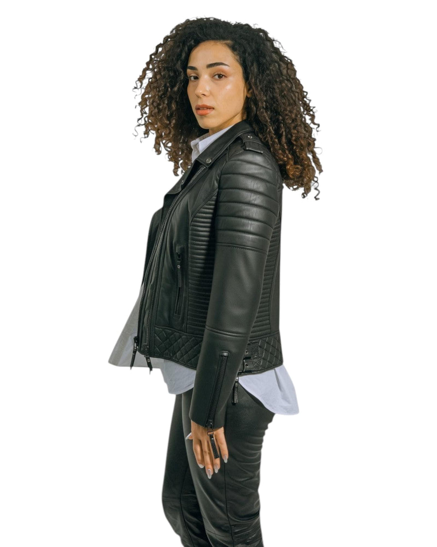 Hilda Leather Venice jacket — side view showing quilted panel detailing