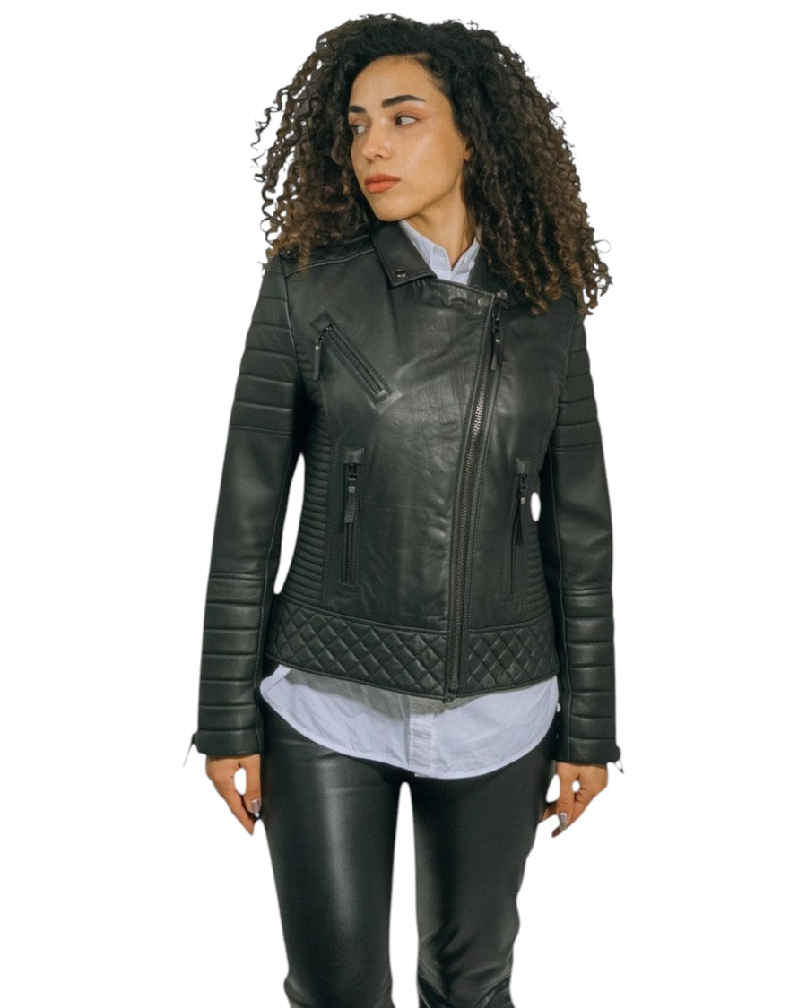 Hilda Leather Venice jacket — full length front view on model