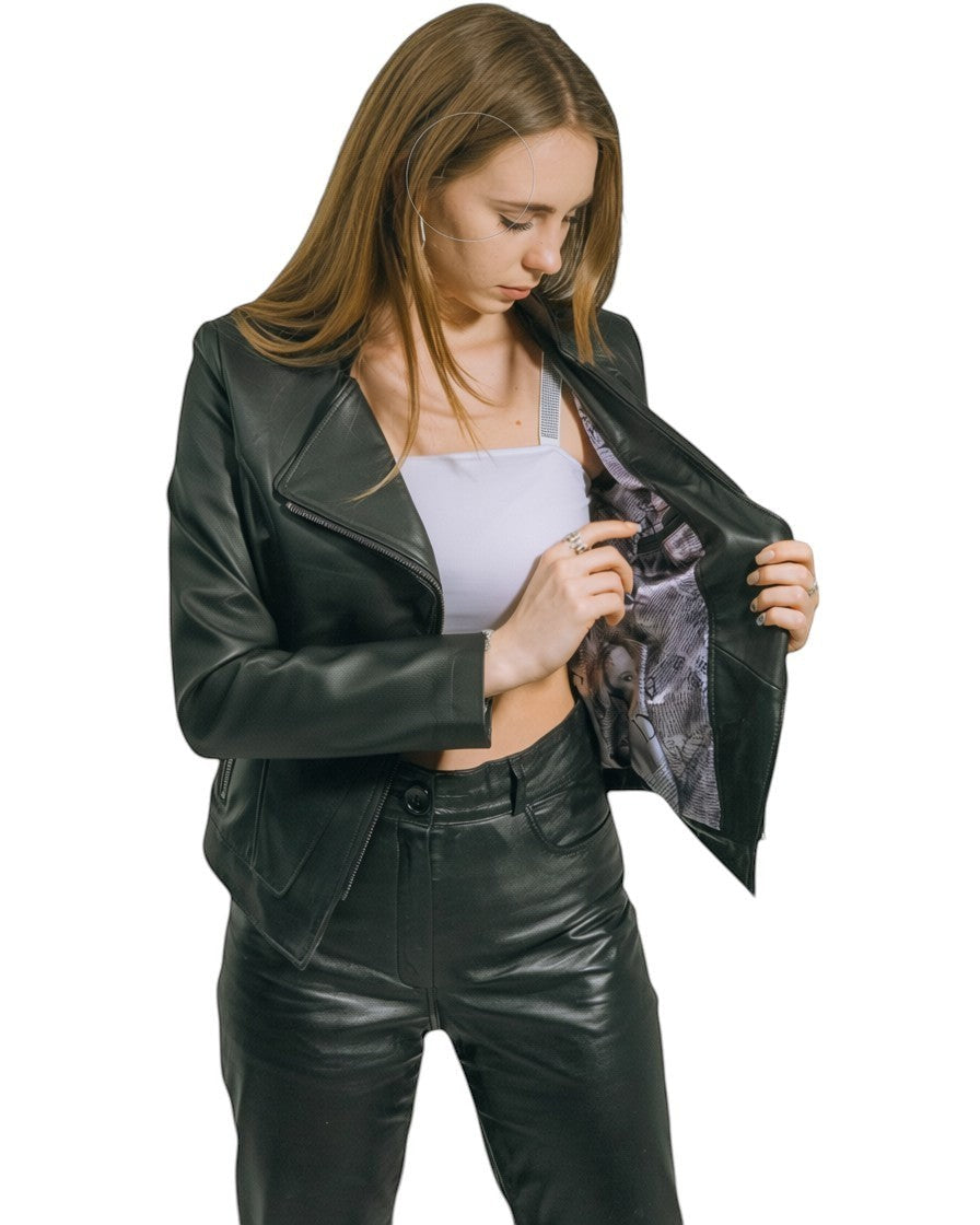 Hilda Leather Love jacket — lifestyle shot, women's black leather jacket