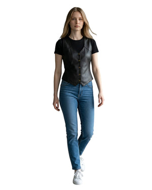 Classic Genuine Leather Vest Black for Women Mayda.