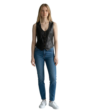 Classic Genuine Leather Vest Black for Women Mayda.