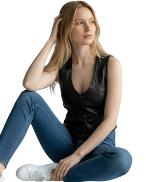 Classic Genuine Leather Vest Black for Women Mayda.