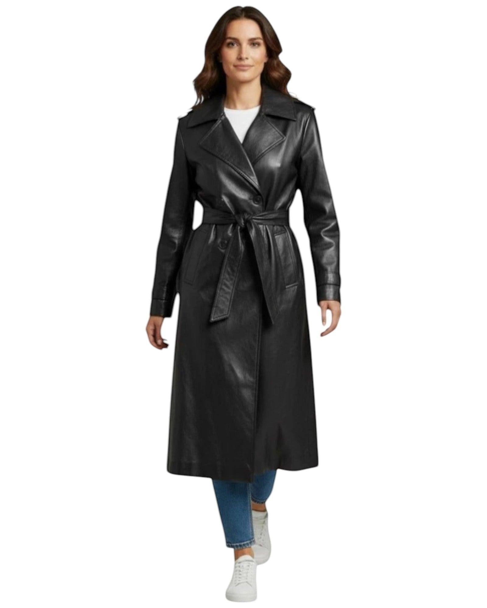 Women's Black Genuine Leather Oversized Trench Coat – Hilda Leather