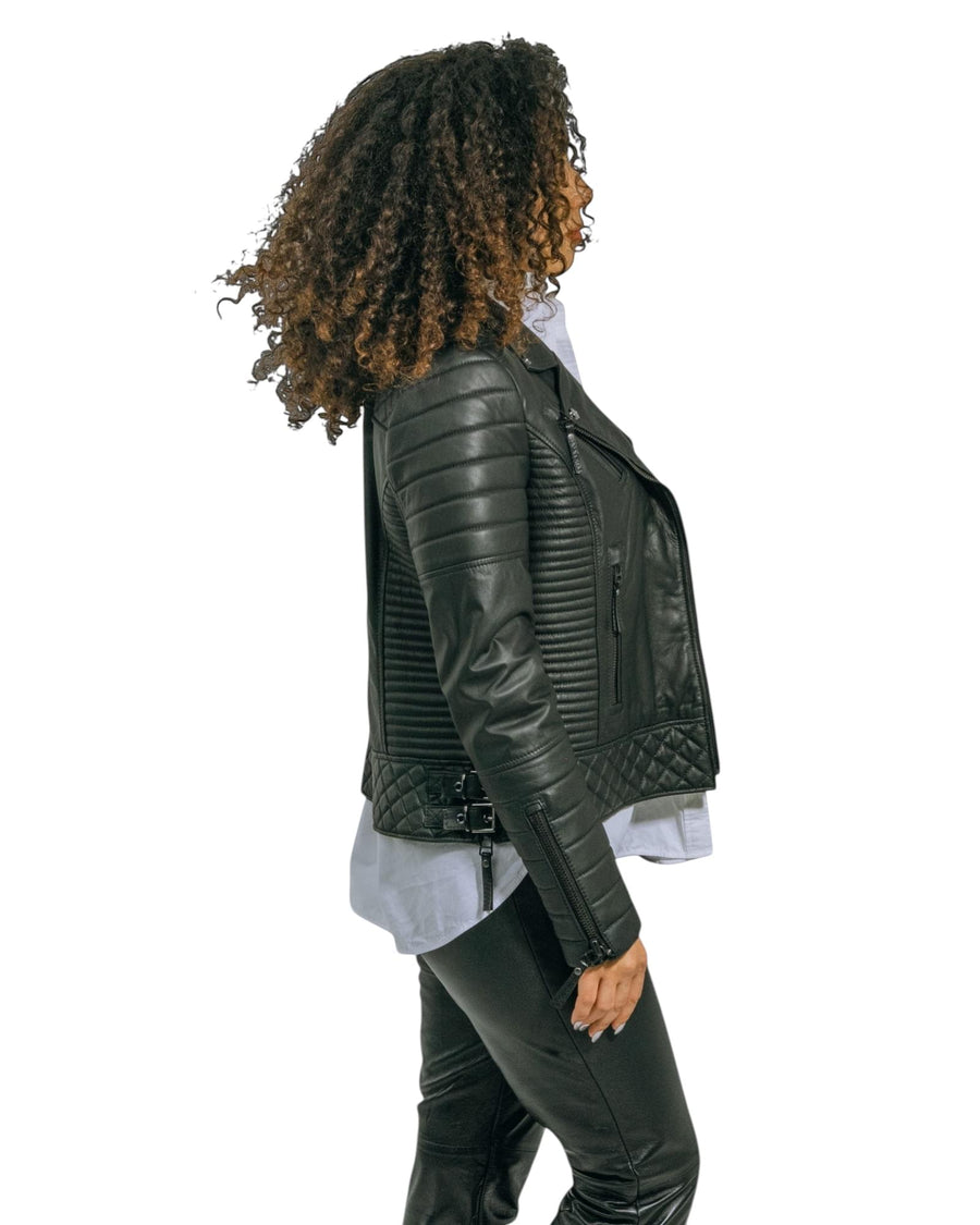Hilda Leather Venice jacket — right side view showing quilted panel detailing