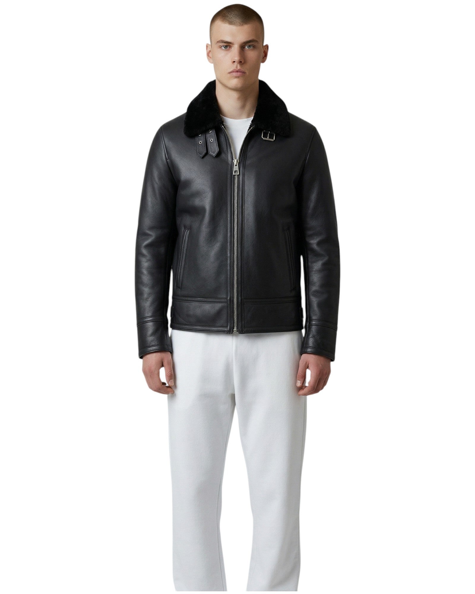 Black Lamb Shearling Classic Pilot Jacket Northan.