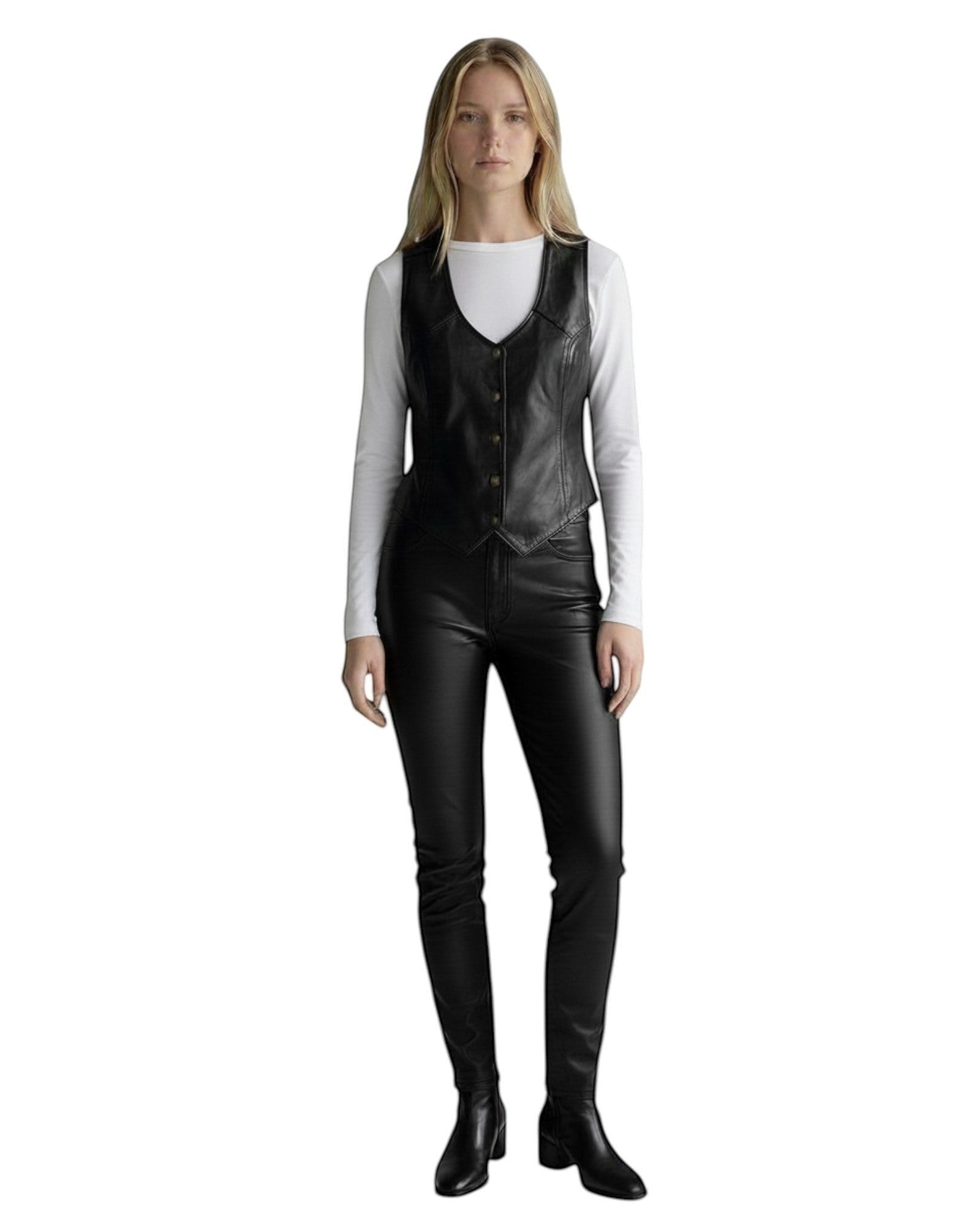 Classic Genuine Leather Vest Black for Women Mayda.