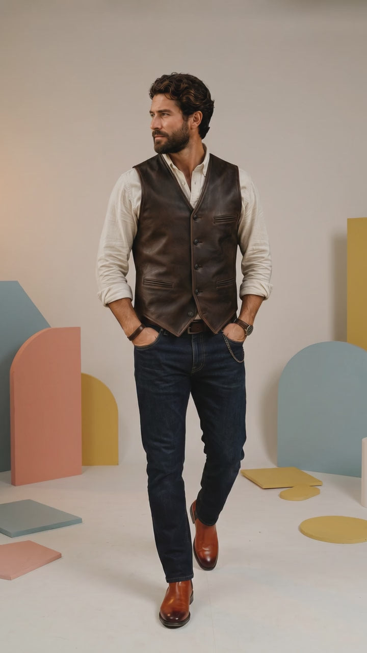 Hilda Leather Brown Man Vest Hero Video